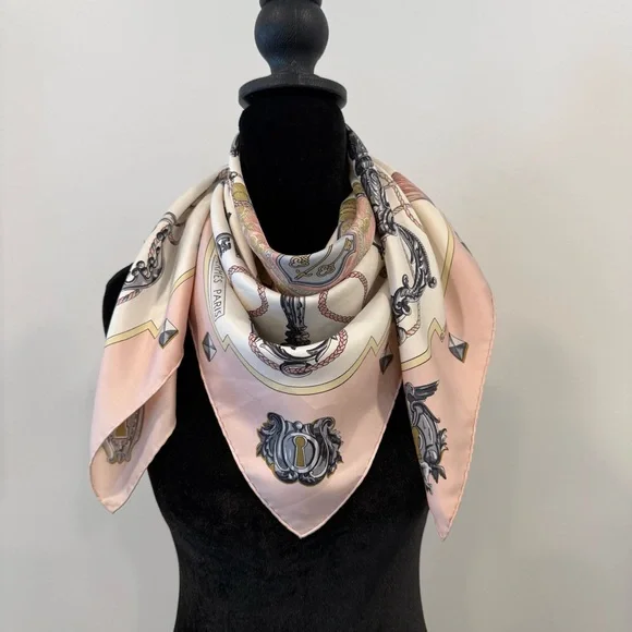 Authentic Hermes Pink and Gold Silk Scarf - Picture 10 of 11